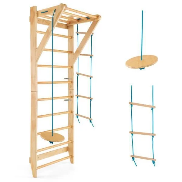 COSTWAY Svensk Ställning, Gym Stege i Trä Max Last 100KG, Avtagbar Pull-Up Bar Runt Trapez
