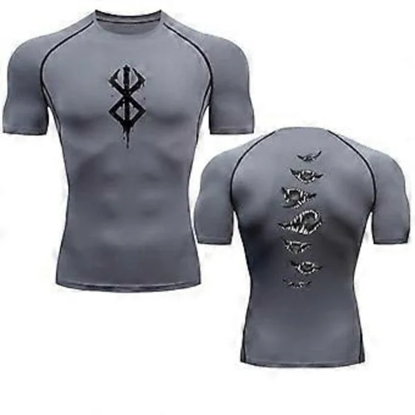 Anime Berserk Guts Kompressionsskjorta för män Fitness Sport Löpning Tights Gym T-shirts Atletisk Snabbtorkande Toppar Tee Sommar (XL grå)