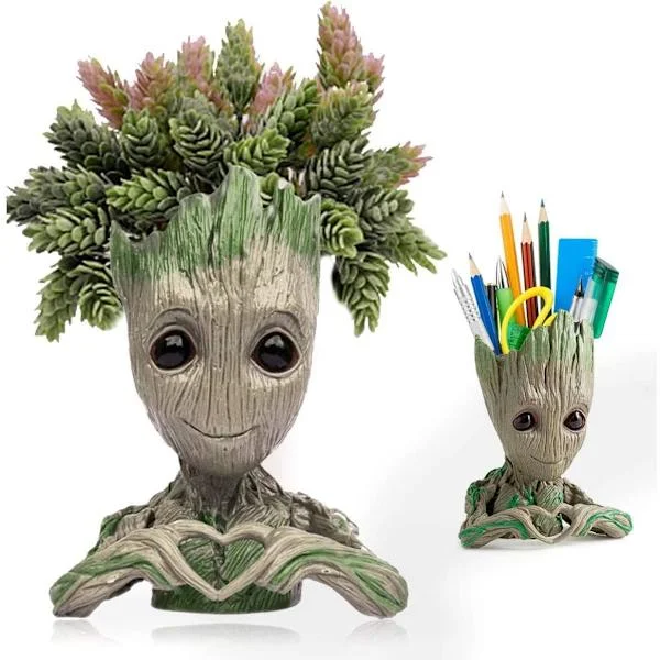 Plantepotte Blomsterpotte Tegneserie Blomsterpotte Figurer Søt Modell, Groot Sukkulent Plantekasse Søte Grønne Planter Blomsterpotte med Hull 