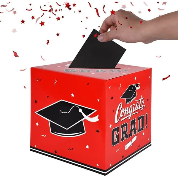 Dekorationer för examensfest, examenslådor, examenskortslådor, examensgåvor, dekorationer för examensfest, festtillbehör, röd