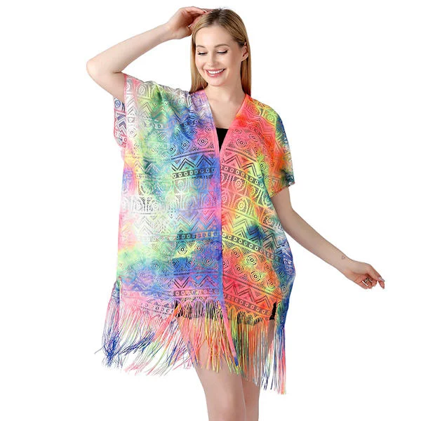 Fargeblokk Heklet Cardigan Strandovertrekk for Kvinner, Utfelt Strikket Badetøy Overlay Tunika, Løs Passform Plus Size Sommerlag for Basseng, Cruise 