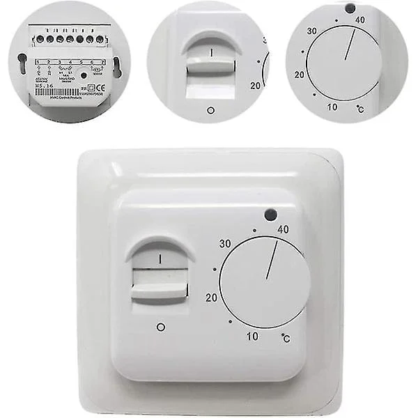 Manuell elektrisk gulvvarme termostat med AC 220v 16a sensor, mekanisk gulvvarme termostat regulator [energiklasse A+++]