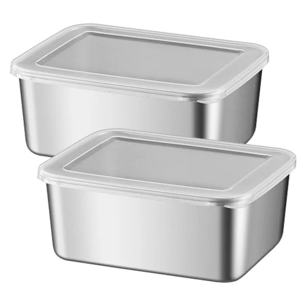 2-pack matlådor i rostfritt stål, Bento Lunch Box för matberedning, perfekt för kök, frys och mikrovågsugn, rektangulär återanvändbar