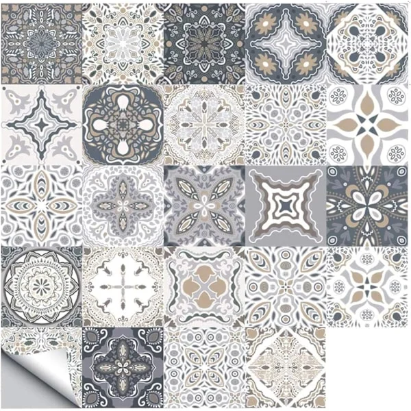 Tile Wall Decals, Self-Adhesive Floor Tiles Wall Stickers DIY Tile Decor for Kitchen Living Room Bathroom Home Decor (20 * 20cm) (24 pcs)