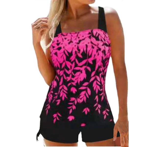 Dam Badkläder Tankini Baddräkt Toppar Shorts Set Plus Size Rosröd