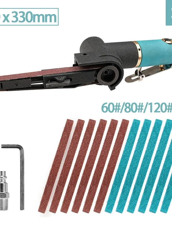AliExpress - Mini ponceuse à bande pneumatique 330x10mm, outil pneumatique avec 12 ceintures, grain 60/80/120 pour aluminium, fer, acier, Etc., 