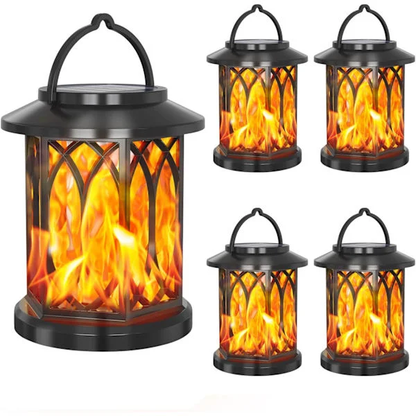 Solcellsdrivna hängande lyktor utomhus, fladdrande lågor utomhus solcellslampor hängande lyktor vattentät dekorationsbelysning för trädgård (4-pack)