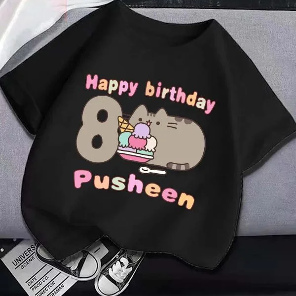 Pusheen Barn Casual Bomulls T-skjorte Gutter Mote Bursdag Nummer Topp Sommer Barn Tegneserie T-skjorter Jenter Nye Søte Trykte Klær
