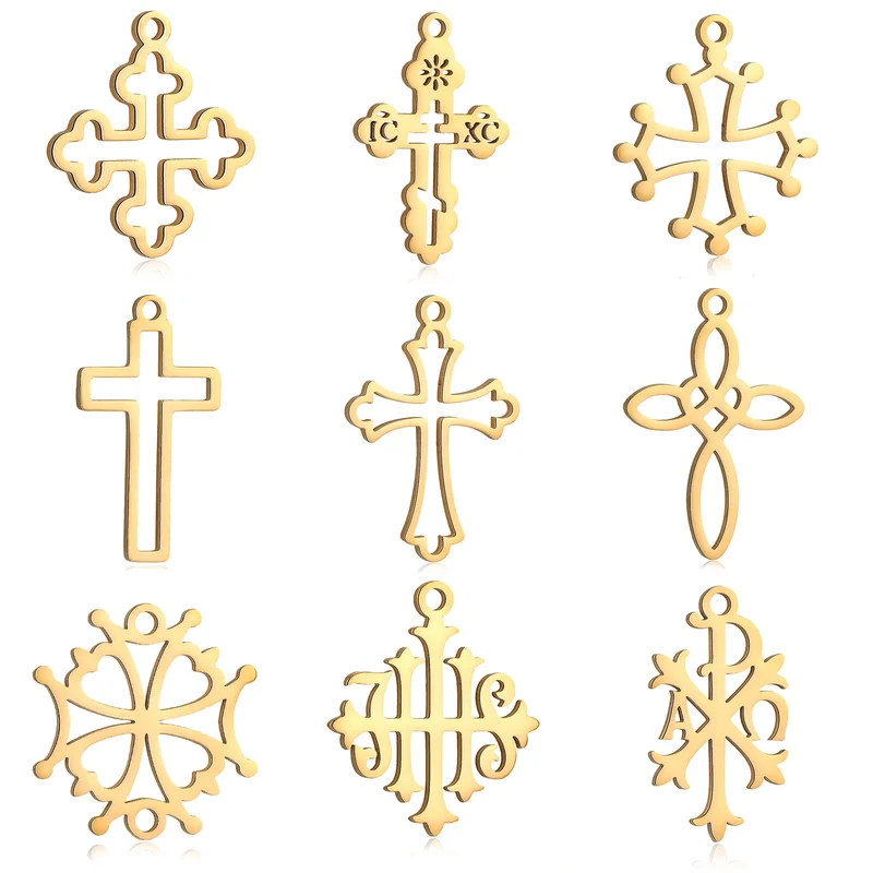 AliExpress - Breloques croisées à thème en acier inoxydable, 5 pièces, pendentifs de Crucifix de Religion creux exquis, Bracelet, boucle d'oreille, 