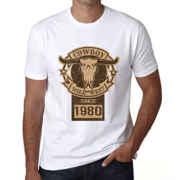 [LLC] T-skjorte herre Vill Vest Cowboy siden 1980 – Vill Vest Cowboy siden 1980 – 43 år T-skjorte gave 43-årsdag Vintage år Hvit