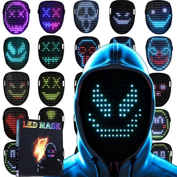 LED-maske Halloween-kostume til børn og voksne, ansigtsforvandlende maske med lys og gestusstyring, sejt legetøj