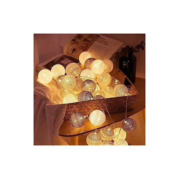 Inomhus ljusslinga, ljusslinga dekoration sovrumslampa (20 bollar 60 mm) USB-laddare (Nordisk Grå)