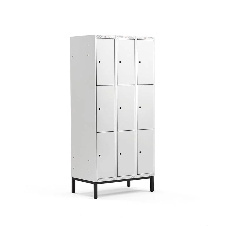 3 door locker CLASSIC, leg frame, 3 modules, 1940x900x550mm, grey