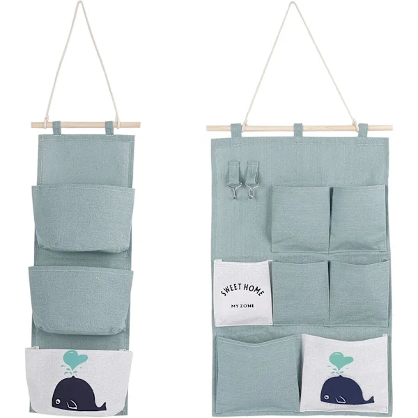 Wall Mounted Storage Bag 2 Styles Linen Fabric Organizer with Small Pockets for Home Office Z