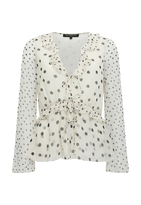 French Connection Valeria Emina Chiffon Polka Dot Top Överdelar Dam Vit L