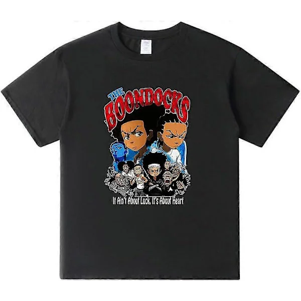 The Boondocks T-paita America Musta Sarjakuva Anime Fanituote Naiset Miehet Crewneck Lyhythihainen Katumuoti Tee