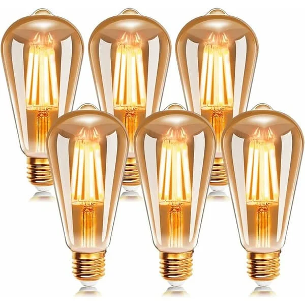 LED Light Bulb E27 ST64 6W 2200K Warm White, Retro Edison Vintage Antique Bulbs, 540Lm Equivalent to 48W Incandescent Bulb, 6-pack