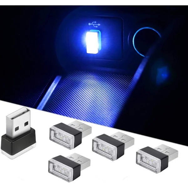 USB Tunnelmavalot, LED-valo auton sisätiloihin, LED-auton sisävalaistus, Auton sisävalaistus, Sisävalaistus auto - Vaaleansininen