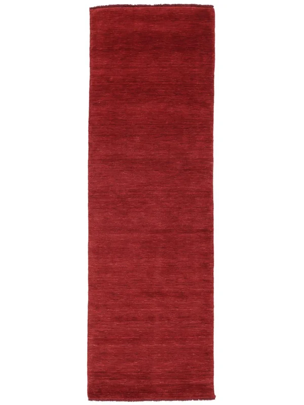 Eén Kleur Klein Handloom Fringes Vloerkleed - Donkerrood 80X200 Wol, In Moderne Stijl