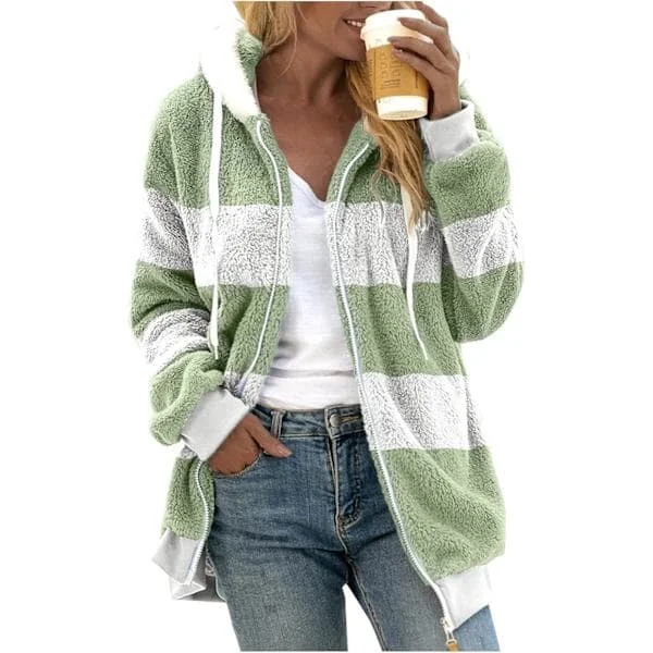 Luvtröja dam teddyfleece-kappa övergångsjacka med huva med fickor dragkedja höst vinter plyschjacka fleecejacka vinter XXL F Grön
