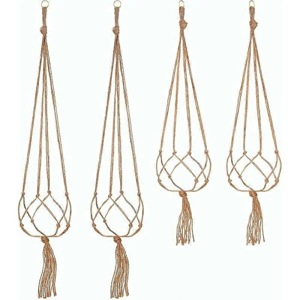 Set med 4 Makramé Växthängare Rep Kruk Hängare Inomhus Utomhus Trädgårdsdekoration med - 2 stycken 105 cm och 2 stycken 90 cm