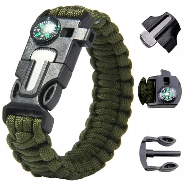 Survivalarmband 5-i-1 med Kompass, Tändstål & Paracord – Överlevnadsarmband