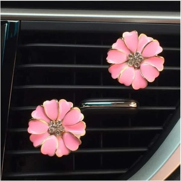 2-pak Daisy Blomster Biltilbehør Sød Luftfrisker til Bil Bling Diamant Luftudluftningsclips Interiør til Biler (pink)