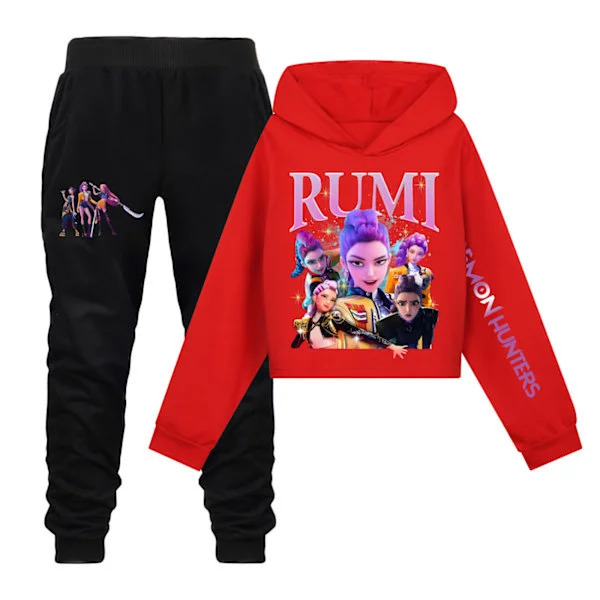 KPOP Demon Hunter Girls Cropped Hoodie & Kjol Set - Rött Set Röd X-FX- Set Röd X 150cm