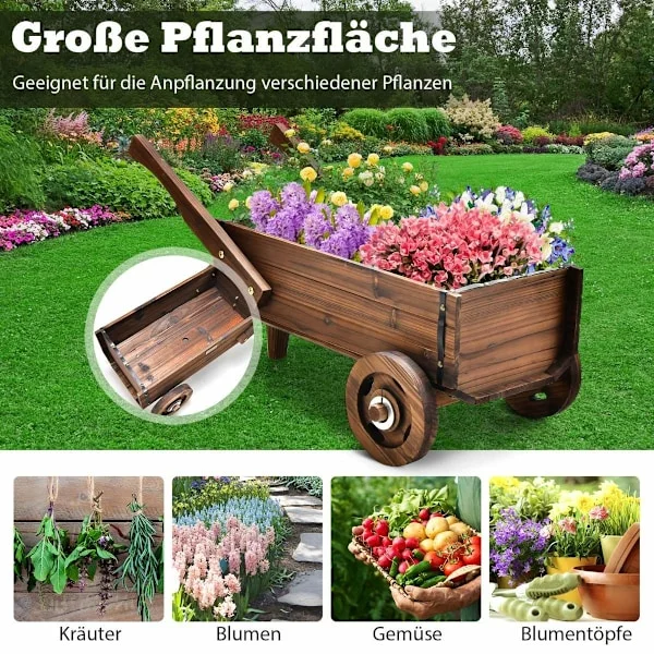 Plantevogn Dekorativ blomstervogn med hjul 81 x 40 x 38,5 cm Brun