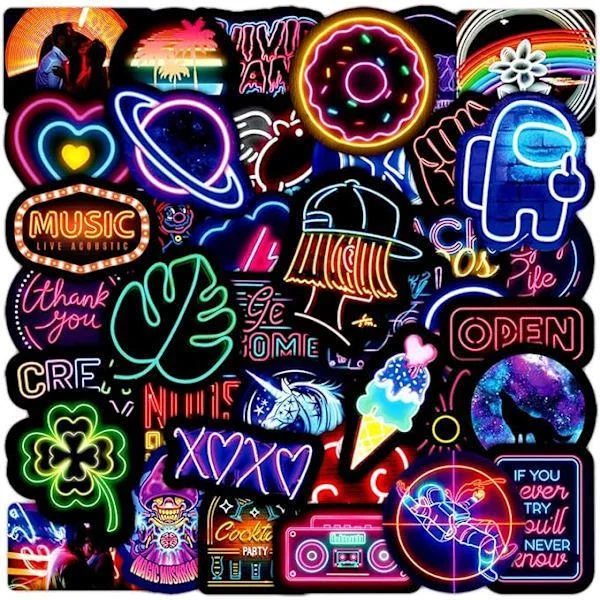 100 st Neonstil Vattenflaska Klistermärken Laptop Vinyl Söt Vattentät Tangentbord Dekaler Scrapbook Klistermärken Dator Hydroflask Klistermärken
