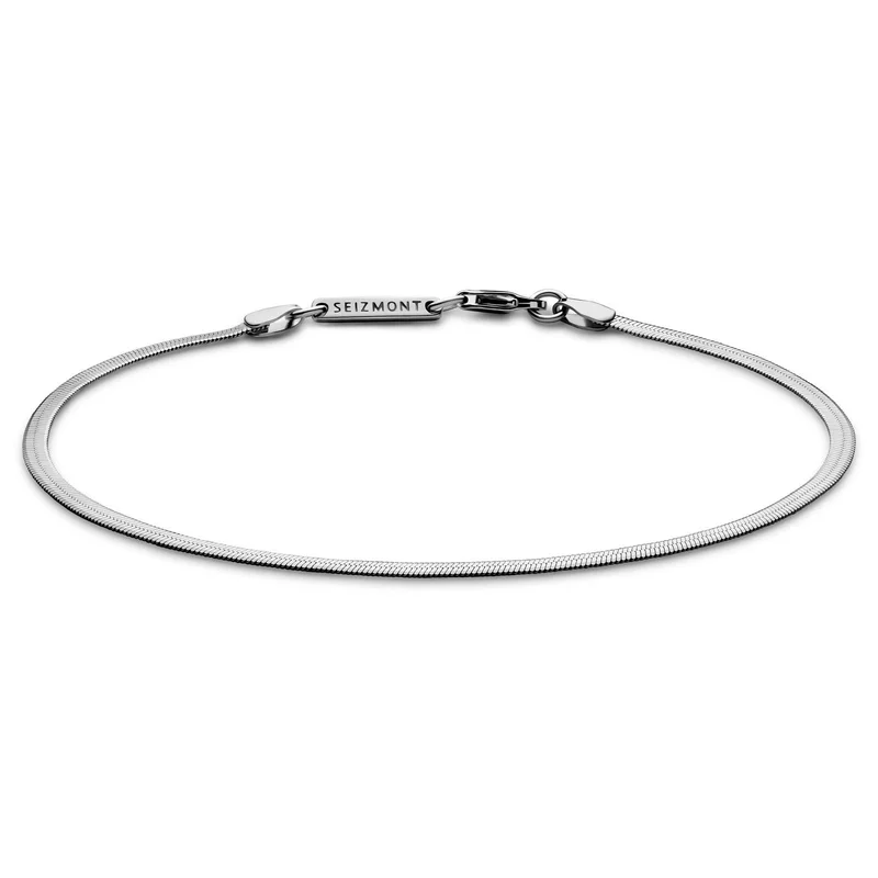 Argentia | 925s | 2mm Rhodium-Plated Sterling Silver Herringbone Chain Bracelet for Men - Steel bracelets