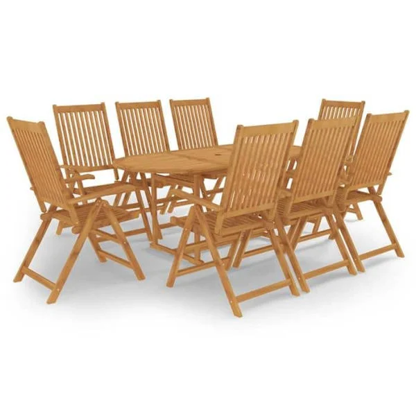 Ensemble bord och stolar - Exklusivt Hem - Massivt teakträ - 8 justerbara hopfällbara stolar - Bord 180x90x75 cm