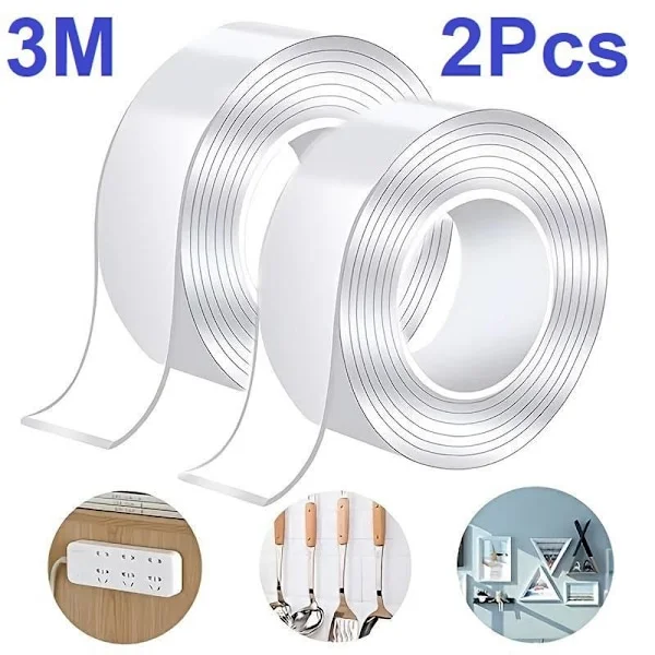 3M Double-Sided Nano Tape Reusable Transparent 2Pcs Transparent