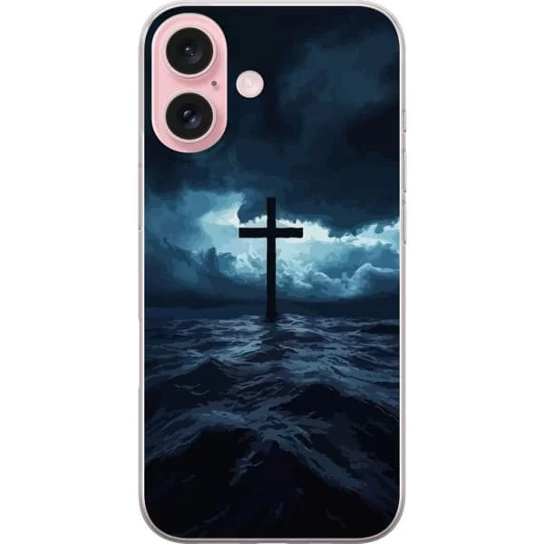 Kompatibelt Mobilskal till Apple iPhone 16 Kors i stormigt hav dramatisk kristen himmel mörka vågor religiös konst tro kors hav himmel andlig tapet a