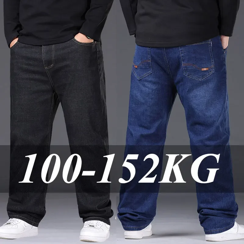 AliExpress - Plus Size Men's Jeans 42-50 High Stretch Denim Fabric Large Size Pants for 45-150kg Jeans Hombre Wide Leg Jeans Pantalon Homme