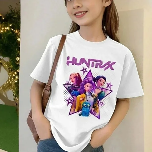 Småbarn Jenter Klær Kpop Demon Hunters Tegneserie T-skjorte Morsom Gave til Fans Harajuku Kule Barne T-skjorter Sommerstopper HVIT(f2) HVIT{ROG}