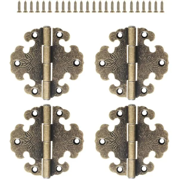 4 stk antikke hengsler - Dekorative hengsler - Mini retro hengsler - Dørhengsler - Vintage bronse hengsler