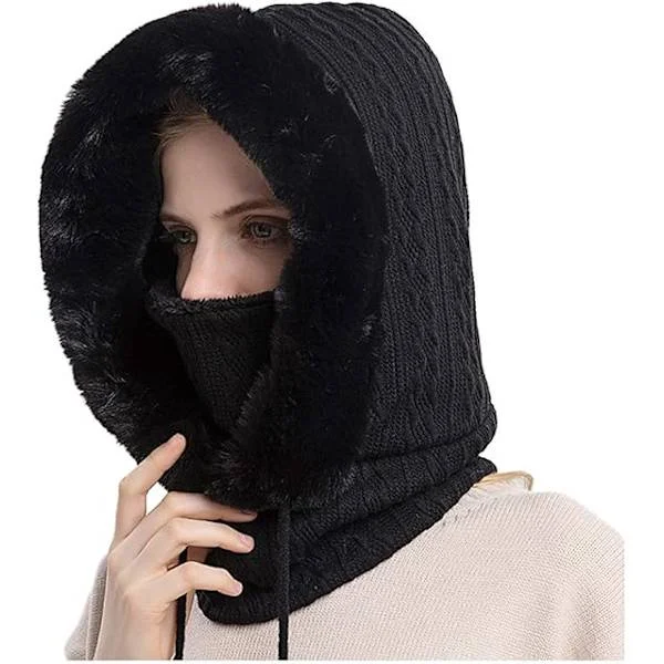 【DENGTU】Svart 2-i-1 Lue Vinter Varm Hatt Skjerf Lue Vinter Balaklava