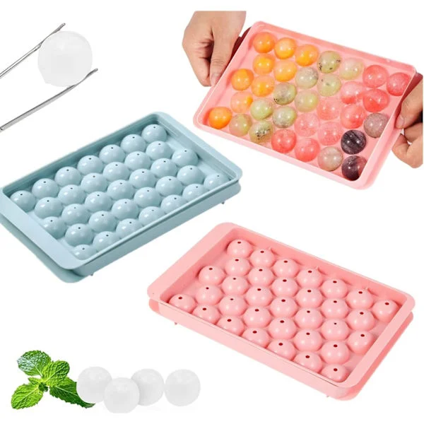 Mini Ice Cube Tray Balls, Round Ice Ball Maker Mold for Freezer, Ice Ball Maker Mold Mini Circle Round Ice Cube Mold with Lid (2-pack)