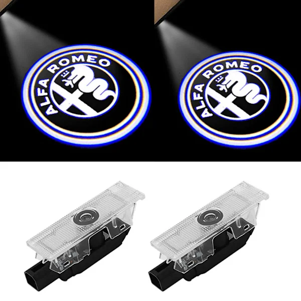 Sett med 2 C#Car Projeksjonsdør Alfa Romeo Logo Belysning Bil Dører Nybegynner LED Belysning Velkommen Projeksjonslys