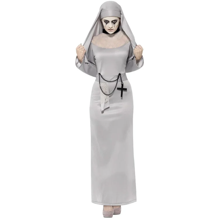Uhyggelig Nonne Kostume Grå - L