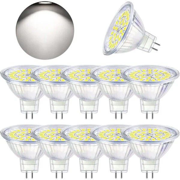 GU5.3 LED-lampe, kaldhvit 6000K, MR16 LED AC DC12V 3W tilsvarende 30W halogen, ikke-dimbar LED-spotlight, 10-pakning [Energiklasse F]