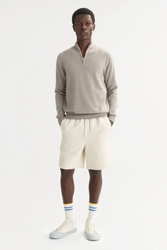 Soft Goat - Men's Half Zip - Men cashmere sweater - S - Greige