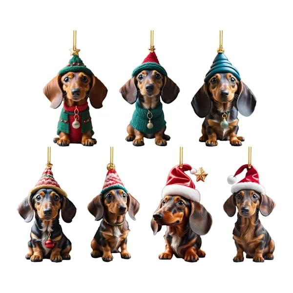 Juletrepynt, 2D Dachshund Juletrepynt, Hund Juletrepynt, Morsomme Akrylpynt til Julegaver