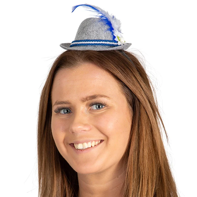 Oktoberfest Diadem med Tyrolerhatt Grå