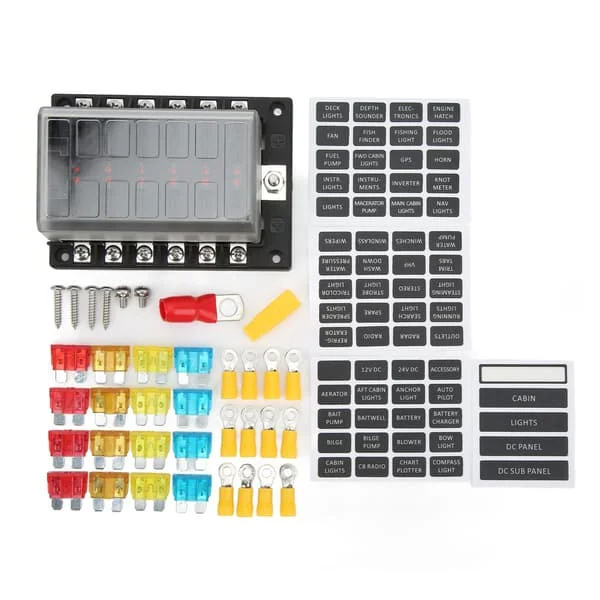 Universal 1 in 12 Fuse Holder Electrical Fuse Box 10-32V with LED Warning Indicators for Car, Boat, RV