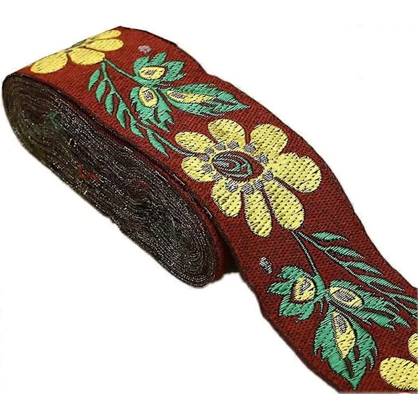 7 meter solros jacquardband blommigt broderat vävt band vintage tyg (brun)
