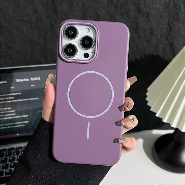 【NX】Bulk Køb Kompatibel med iPhone 15 Pro Magnetisk Cover Ensfarvet PC Telefoncover Kompatibel med MagSafe (Lilla)