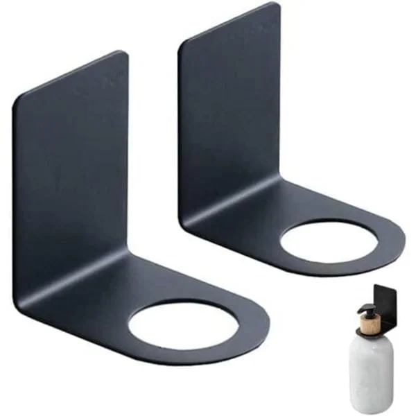 2-pack krokfäste för dispenser, väggmonterad tvålhållare, tvålpumpshållare, schampohållare, svart schampohållare i rostfritt stål