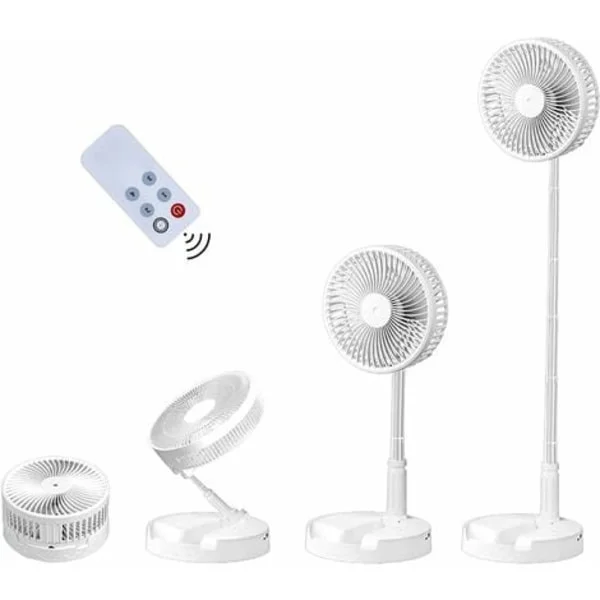 Bord- og gulvvifte, bærbar og sammenleggbar, justerbar vifte, gulvvifte, USB-oppladbar vifte, 4 hastigheter, verktøyfri montering (7200mAh)/NC/